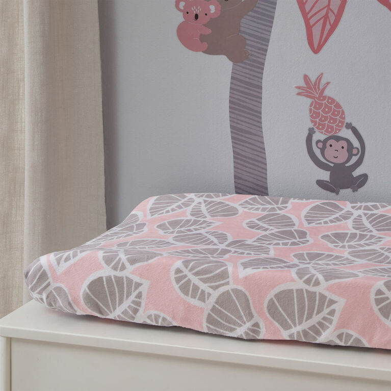 Couvre-matelas de changement Feuilles rose/gris Lambs & Ivy Calypso.