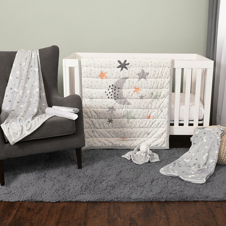 Baby's First by Nemcor 8 Piece Nursery Crib Bedding Set, Moon and Stars
