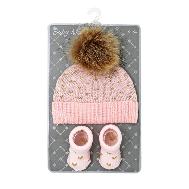 Baby Mode Blush Knit Hat & Bootie Set 0-6M