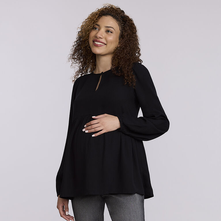 Motherhood - Long Sleeve Keyhole Blouse - Black - L