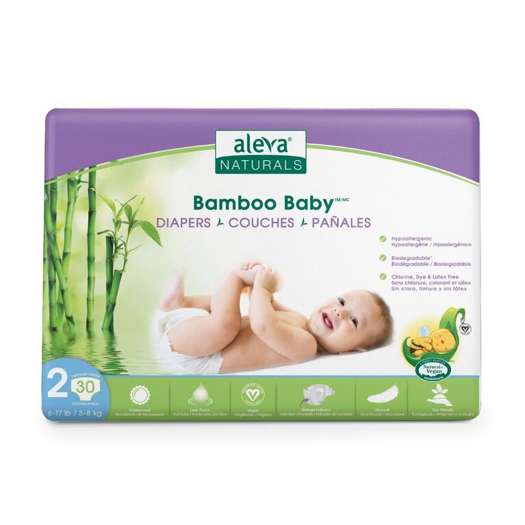 Aleva Naturals Bamboo Baby Diapers, 30 Count - Size 2