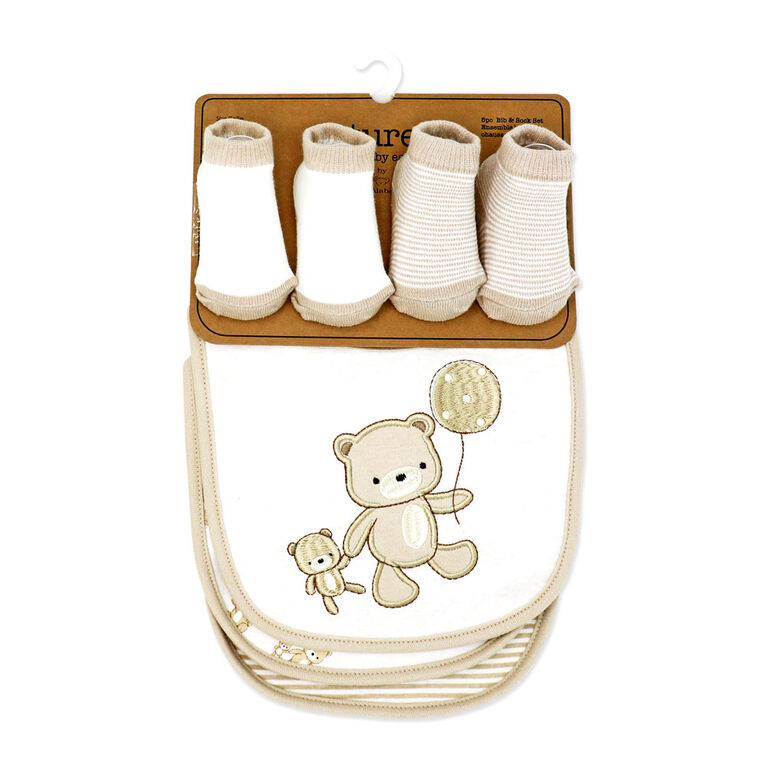Naturelle 5 Piece Bib and Sock Set: Beige