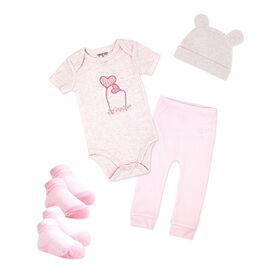 Naturelle Coffret Layette 5 Pièces : Rose 0-6M