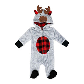 Baby Mode Hooded Flannel Fleece Pram: Grey Reindeer Newborn