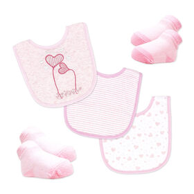 Ensemble bavoir et chaussettes 5 pièces Naturelle : rose