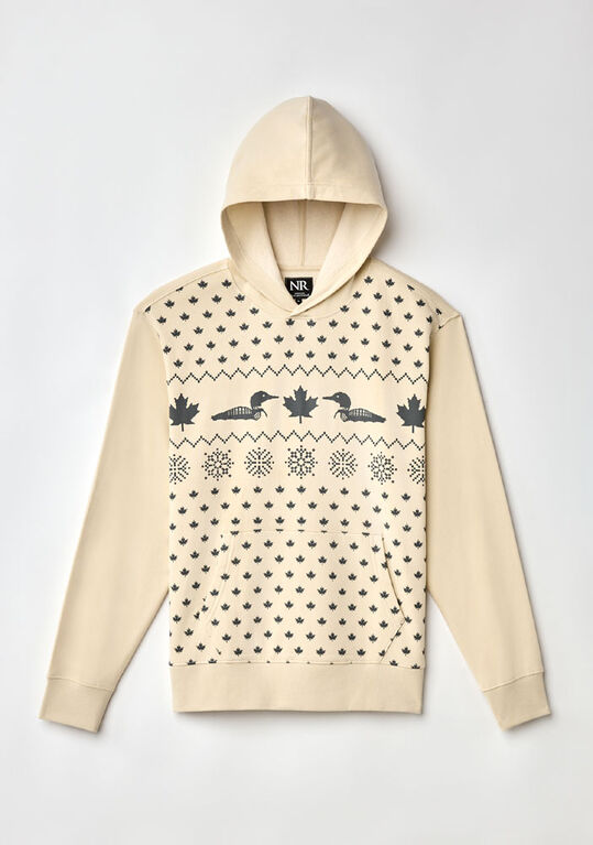 Northern Reflections Adult Leaf & Loon Hoodie Beige XL