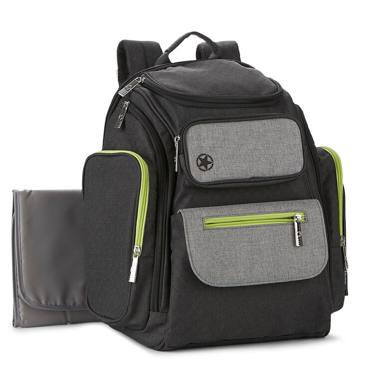 Jeep Adventurers Backpack Diaper Bag - Grey Crosshatch with Neon Green trim