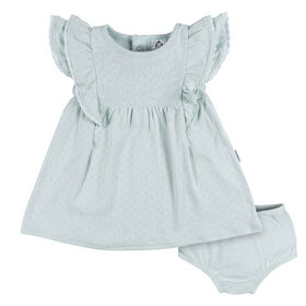 Gerber Childrenswear - 2-Piece Dress + Diaper Set Aqua Blue - 12M