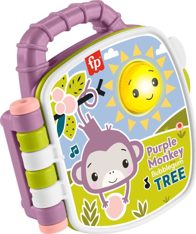 Fisher-Price Purple Monkey Musical Storybook Toy for Baby & Toddler with Lights & Sounds - English Edition