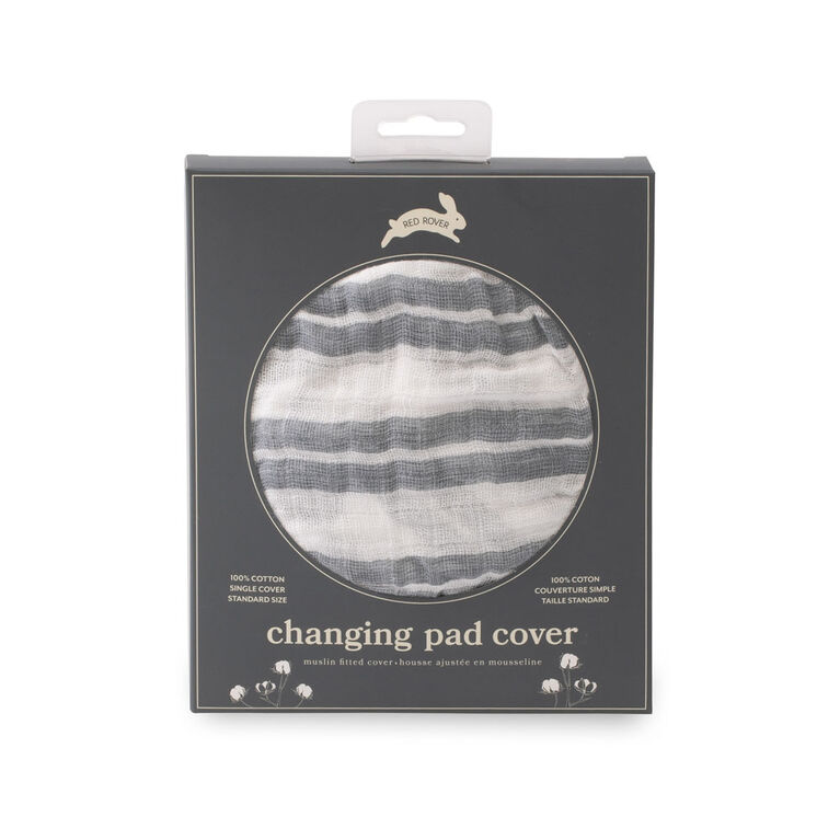 Red Rover - Cotton Muslin Changing Pad Cover - Grey Double Stripe - R Exclusive