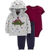 Carter's 3-Piece Dinosaur Cardigan Set - Grey, 6 Months