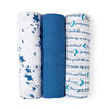 Jesse + Lulu Blue Galaxy Cotton Muslin Swaddle Blanket - Set Of 3