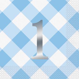 Blue Gingham 1st Bday Lunch Napkins 16 pieces