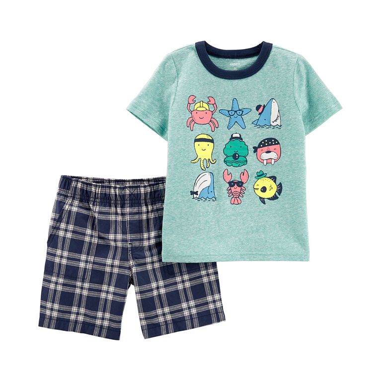 Carter''s 2-Piece Sea Creatures Tee & Plaid Short Set - Blue, 12 Months