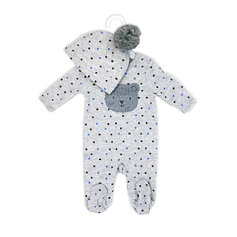 Sterling Baby 2 Piece Footie Set: Grey Bear Newborn