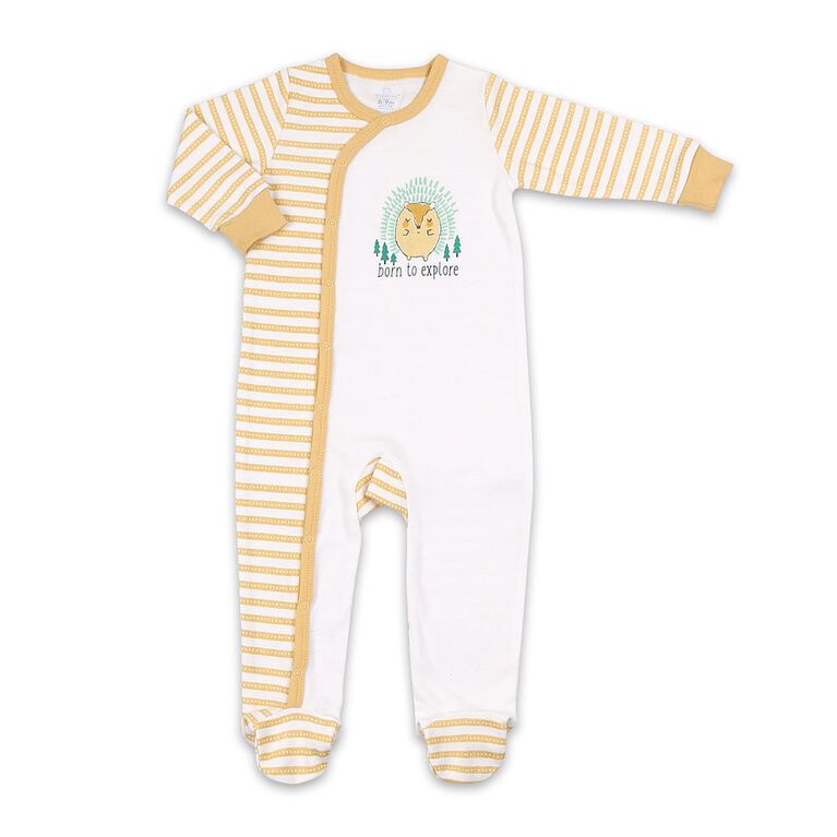Koala Baby Cotton Sleeper Light Yellow Stripe - Born to Explore, 0-3 Months