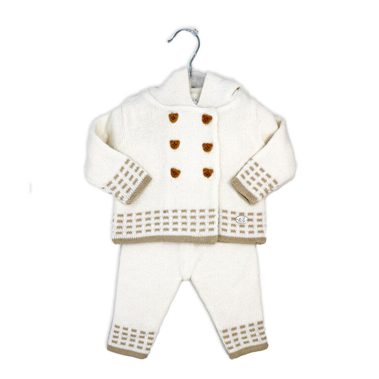 Rock-A-Bye Baby Boutique Cream Knitted 2-Piece Cardgian and Pant Gift Set: 3-6m