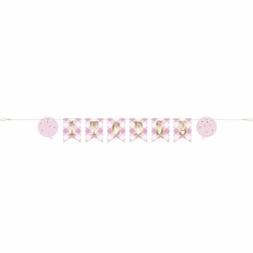 Pink Gingham 1st Bday Banner 6 ft - English Edition