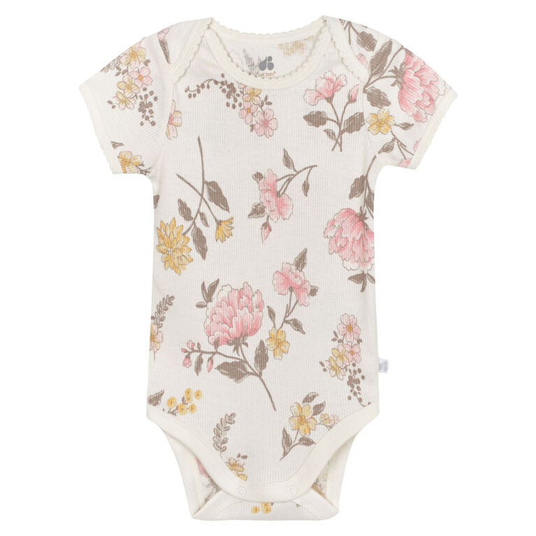 Just Born - 3-Pack Baby Vintage Floral Short Sleeve Bodysuits - 0-3 months
