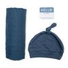 Lulujo Baby Hello World Newborn Bamboo Hat and Swaddle Blanket Set Navy