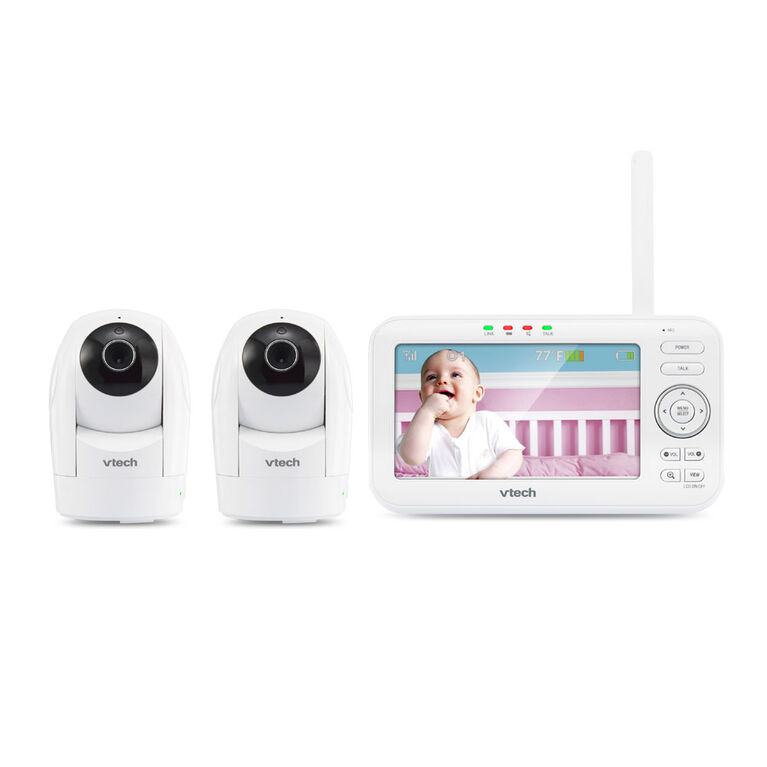 Moniteur vidéo numérique couleur VM5262-2 de 5 po avec 2 caméras à vue panoramique, inclinaison et zoom, et vision nocturne automatique - Blanc