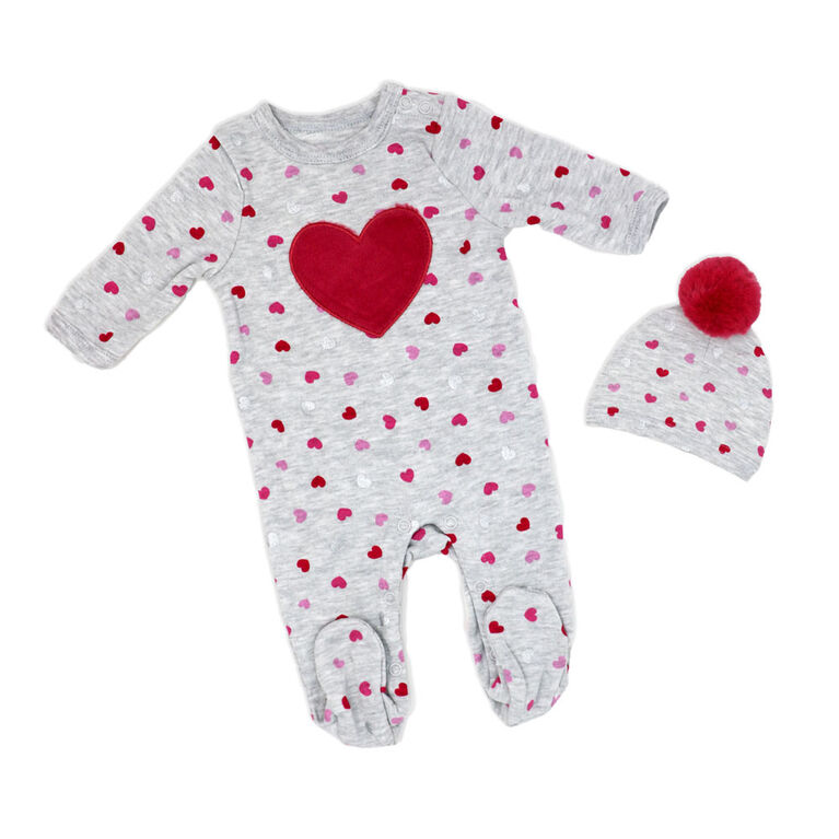 Sterling Baby 2 Piece Footie Set: Pink Heart  6M