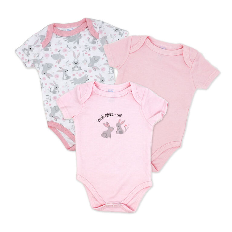 Baby Mode 3 Pack Bodysuit: Pink Bunny 0-3M