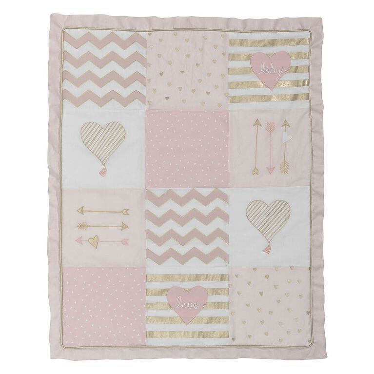 Lambs & Ivy Baby Love Heart 3Piece Crib Bedding Set Pink/Gold R