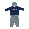 Baby Mode Ensemble 3 pièces pantalon et chapeau gaufré : Animal safari bleu 6 mois