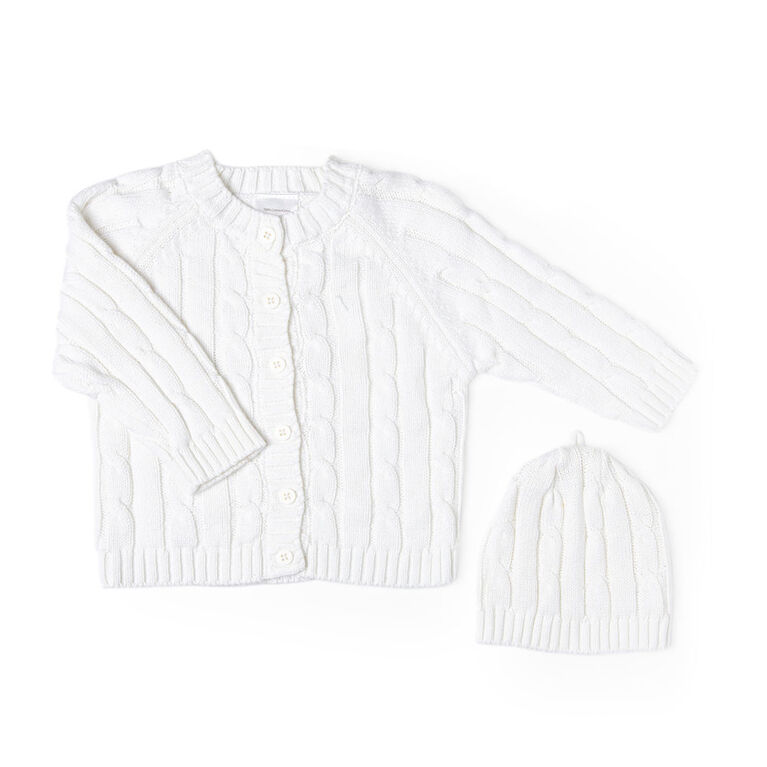 Baby Mode Signature Cardigan et chapeau deux pièces Blanc : 0-3M