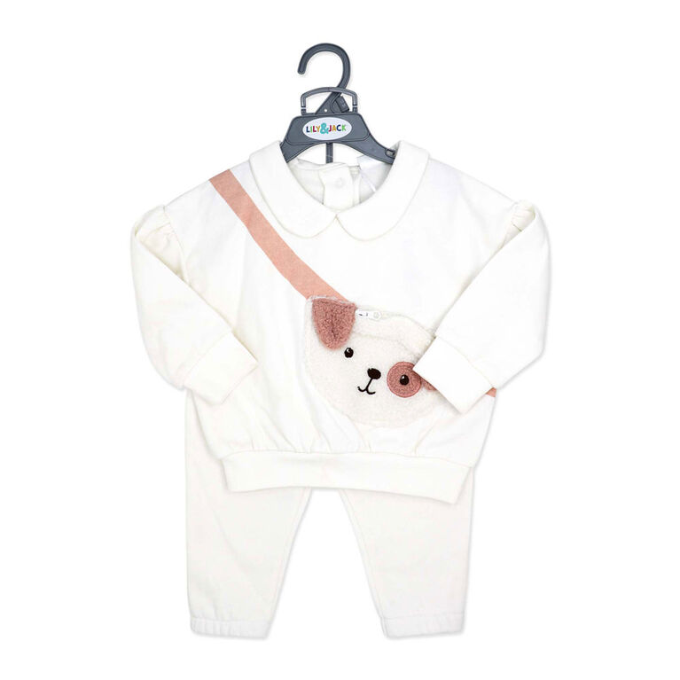 Lily & Jack 2 Piece Sweater Set: Cream Dog