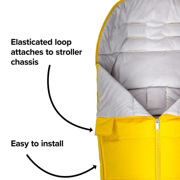 Diono All Weather Stroller Footmuff, Universal Fit from Baby to Toddler With Cozy Super Soft Padding, Weatherproof, Water Resistant Lining, Yellow Sulphur