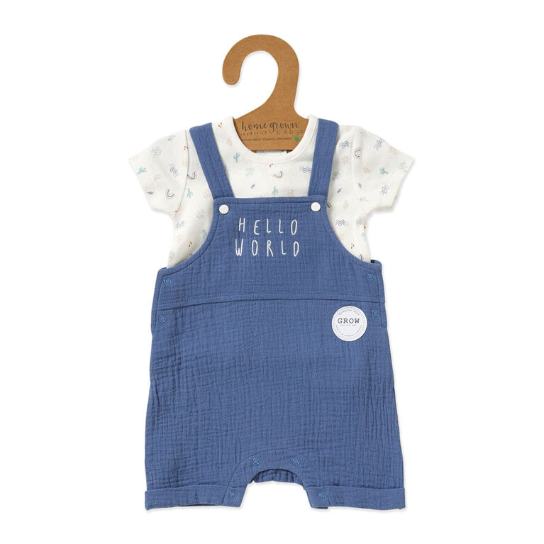Home Grown Baby 3 Piece Dungaree Set : Blue 0-3M