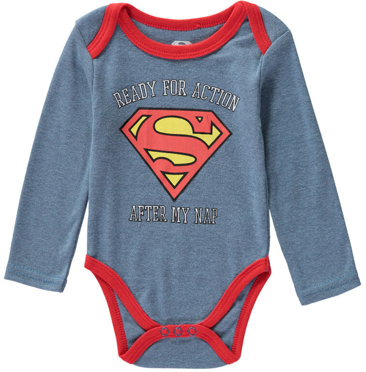 Superman 3 Piece Bodysuit Pant Bib Set - 0-3 Months - Blue