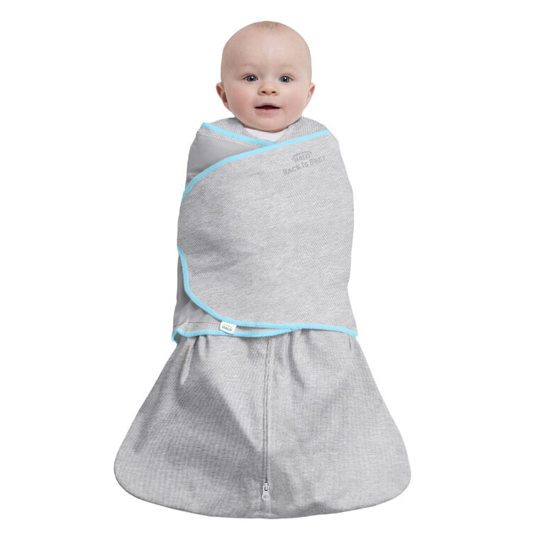 HALO SleepSack Swaddle - Ideal Temp - Heather Gray/Aqua Newborn  0-3 Months