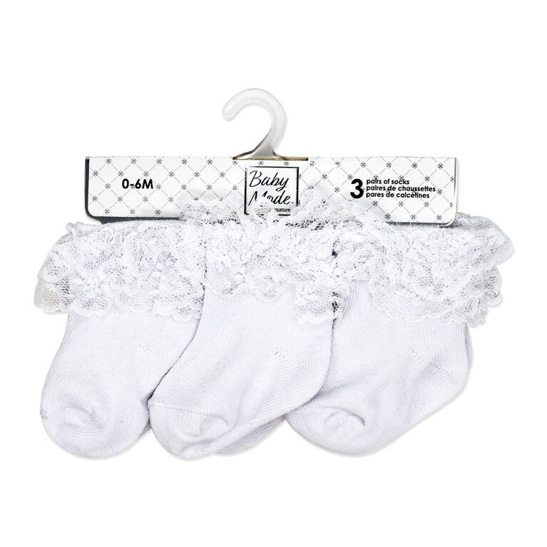 Baby Mode Signature 3 Pack  Ruffle Socks: White
