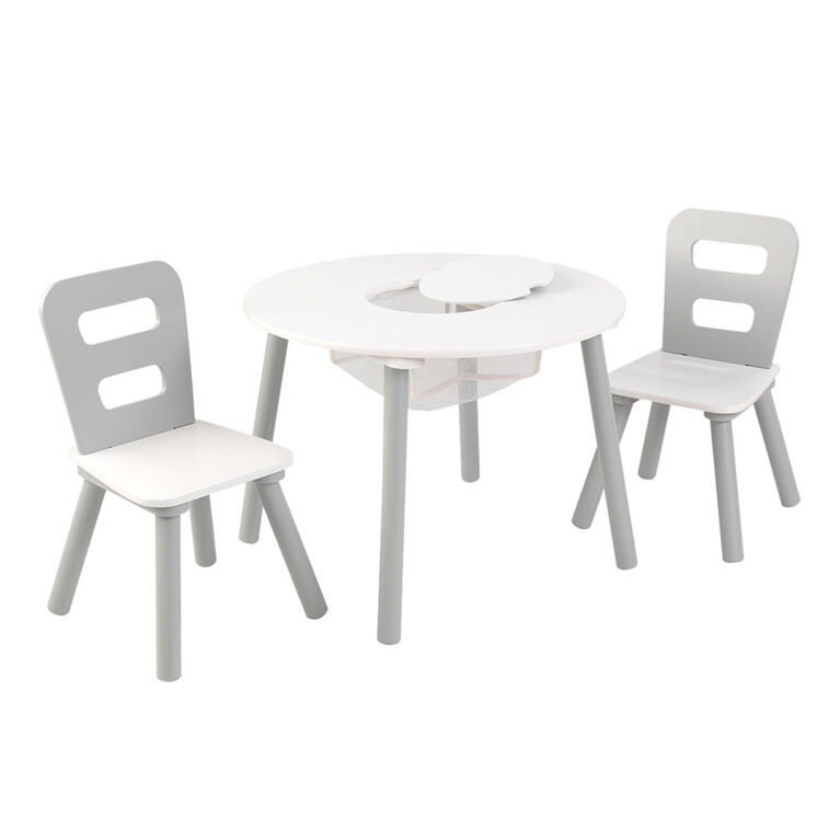 Round Storage Table & Chair Set-Gray&White