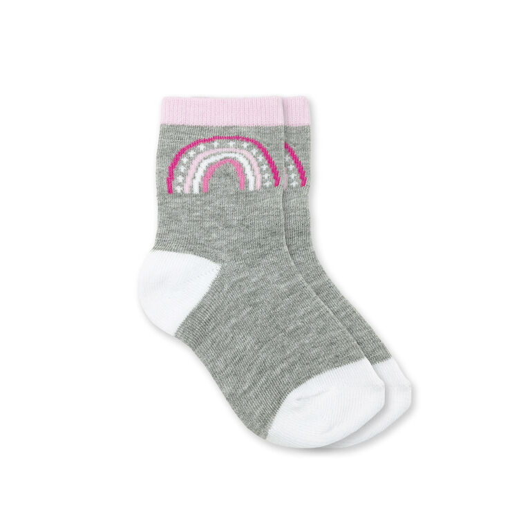 Chloe + Ethan - Toddler Socks, Grey Rainbows, 2T-3T