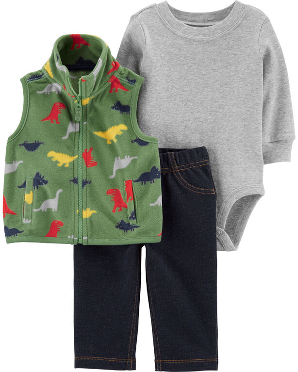 Carter's 3-Piece Dinosaur Vest Set - Green, Newborn