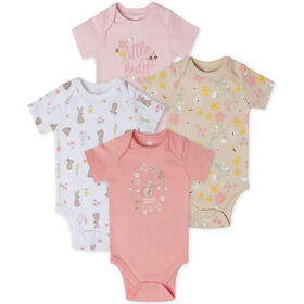 Koala Baby 4 Pack Short Sleeve Bodysuits, Flamingo