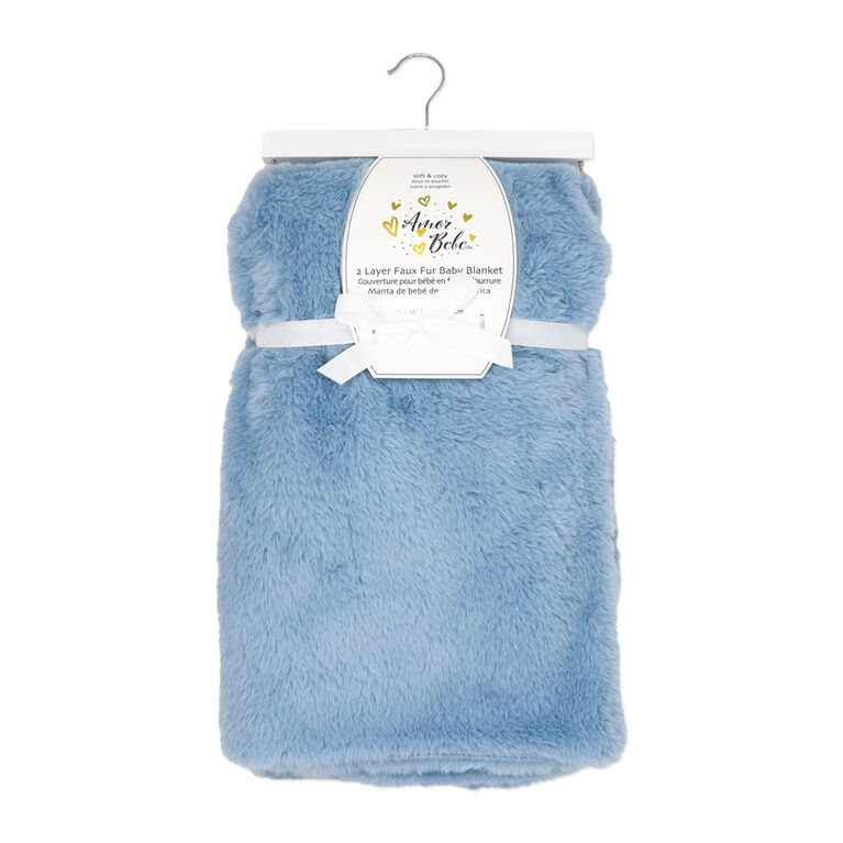 Amor Bebe Faux Fur Plush Blanket: Blue