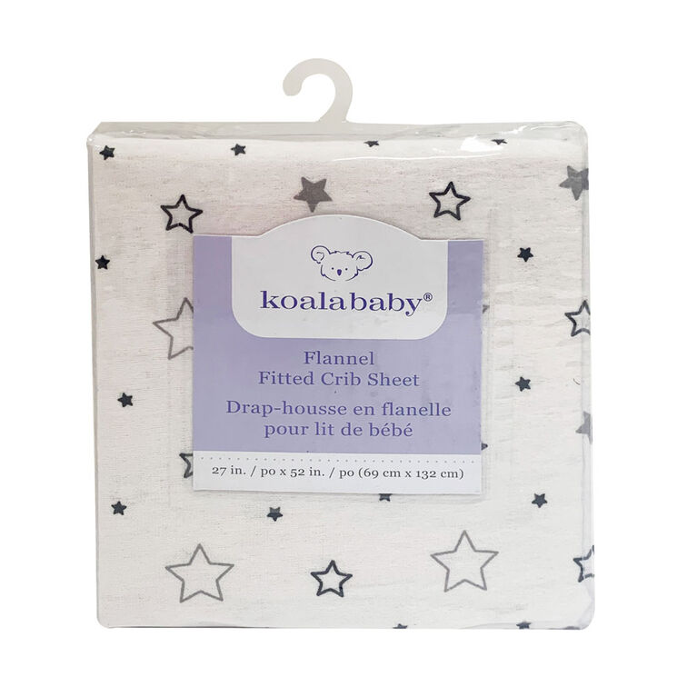 Koala Baby - Flannel 1 Pack Grey/Black Stars Crib Sheet