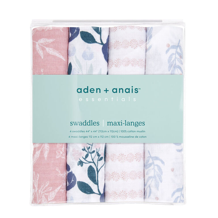 Languettes En Mousseline De Coton Aden + Anais Essentials Flowers Bloom, Lot De 4