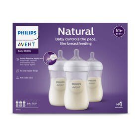 Biberon naturel Philips Avent avec tétine à réponse naturelle, transparent, 9 oz, paquet de 3, SCY903 / 03