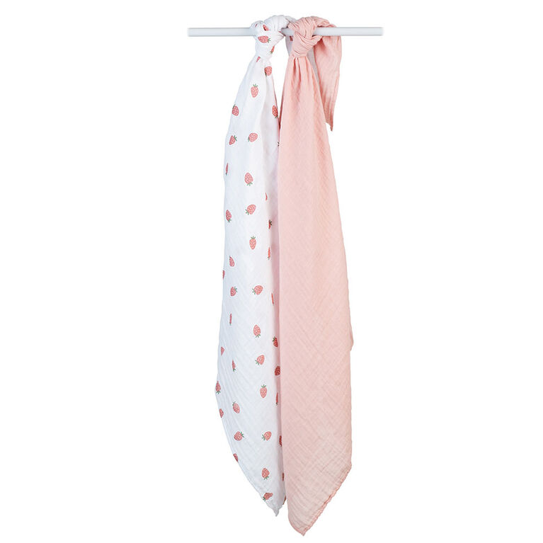 Lulujo - Cotton Mslin Swaddles 2 Pack-Strawberries Ballet Slipper