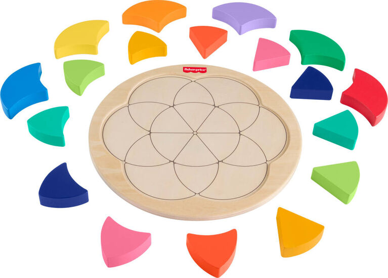 Fisher-Price Wooden Color Wheel Puzzle, Shape-Sorting Play for Preschool Kids, 19 Wood Pieces