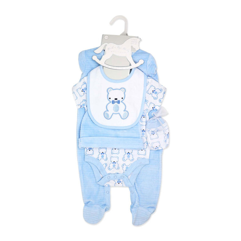 Rock a Bye Baby 5 Piece Ribbed Velour Set: Blue Bear