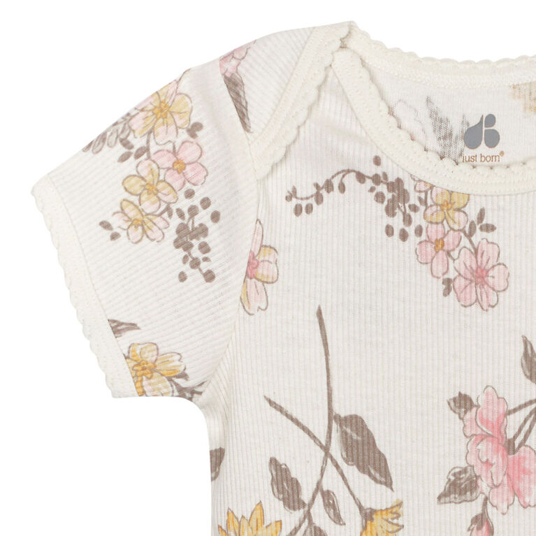 Just Born - 3-Pack Baby Vintage Floral Short Sleeve Bodysuits - 0-3 months