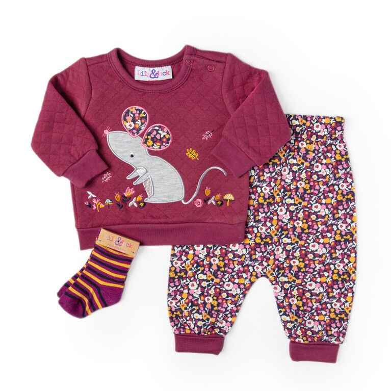 Lily & Jack - 3 Piece Quilted Set: Mouse - 6-12 Months