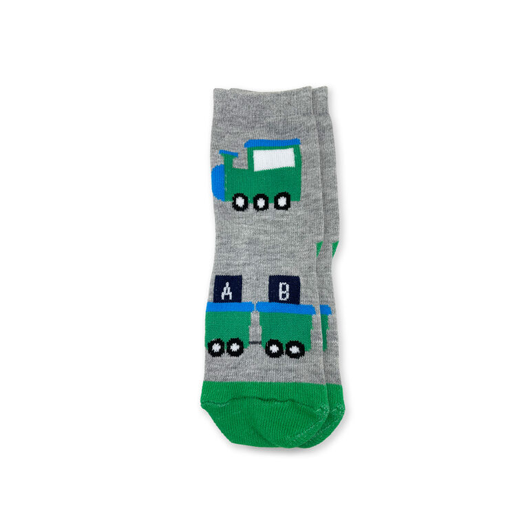 Chloe + Ethan - Toddler Socks, Grey Trains, 2T-3T